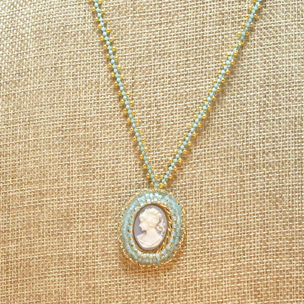 Idelia Beaded Cameo Pendant Necklace relevant front view