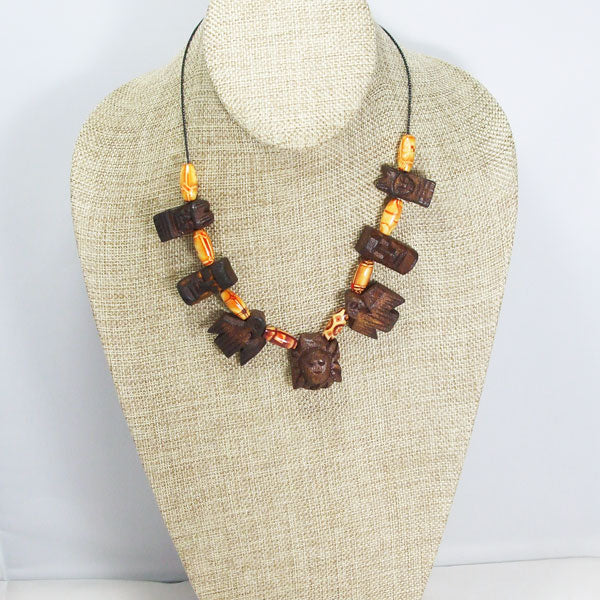 Wallis Wood Beaded Necklace Relevant front view