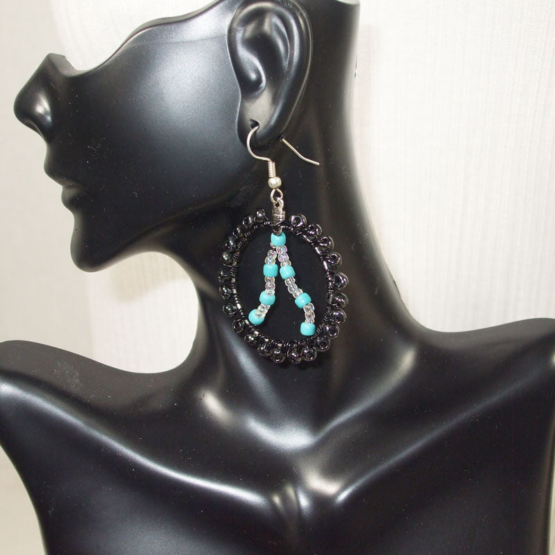 Odda Hoop Turquoise Bead Earrings relevant front view