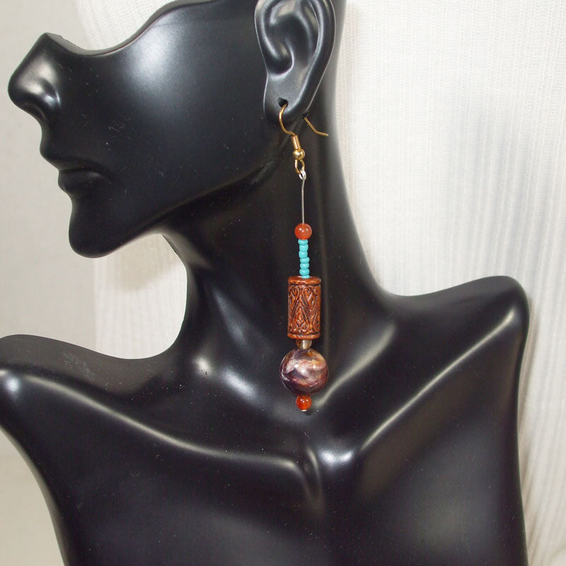 Mab Wood Bead dangle Earrings relevant front view