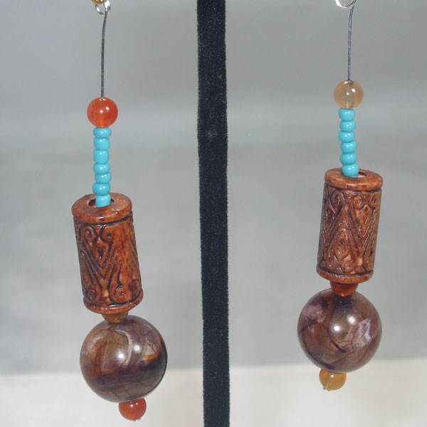 Mab Wood Bead dangle Earrings relevant front view