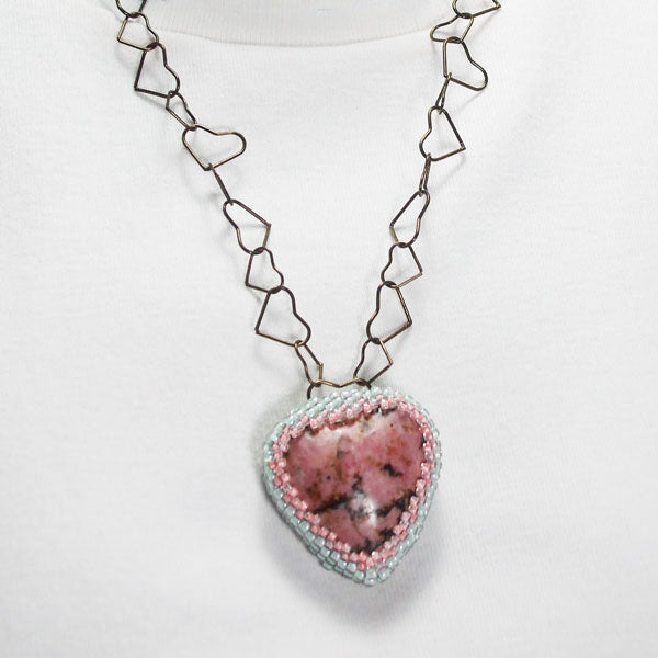 Zaltana  Beaded Heart Pendant Necklace relevant front view
