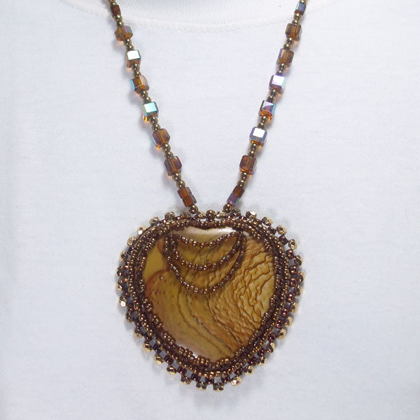 Callula Bead Embroidery Cabochon Pendant Necklace relevant front view