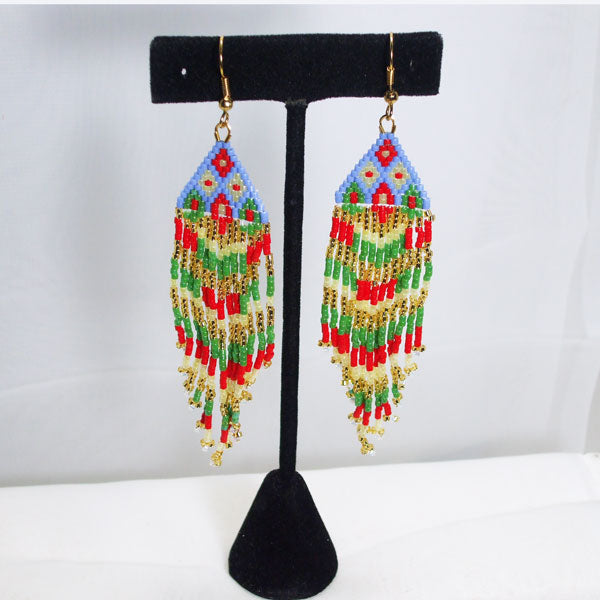 Fatimah Bead Fringe Earrings close up view