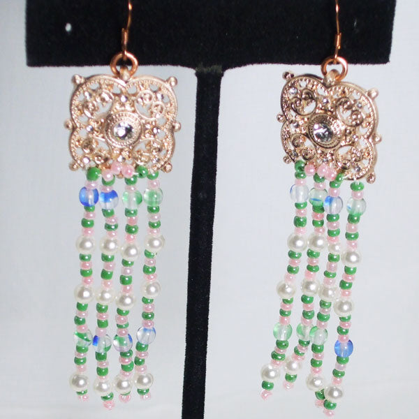 Kaile Bead Fringe Earrings close up view