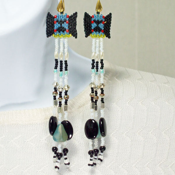 Lahela Fringe Totem Earrings relevant front view