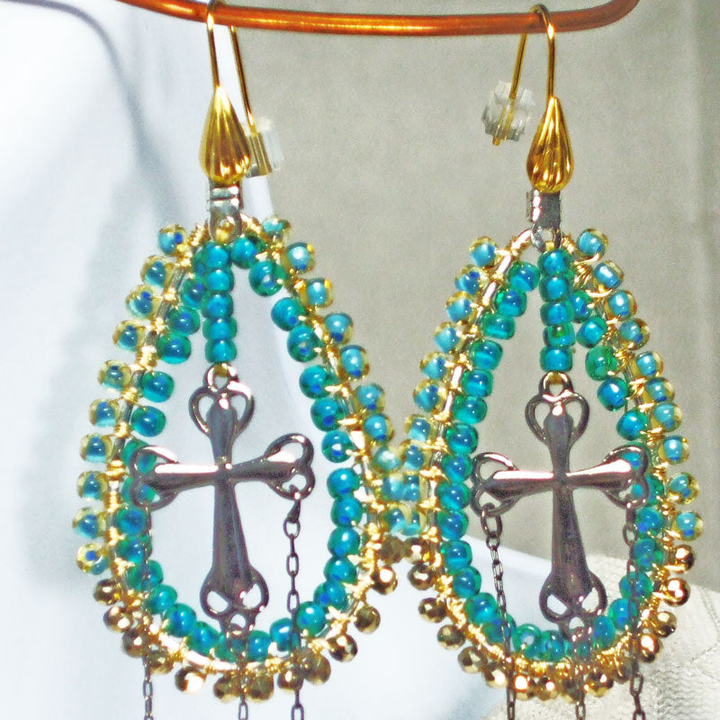 Hallmah Hoop Cross Dangle Earrings relevant front view