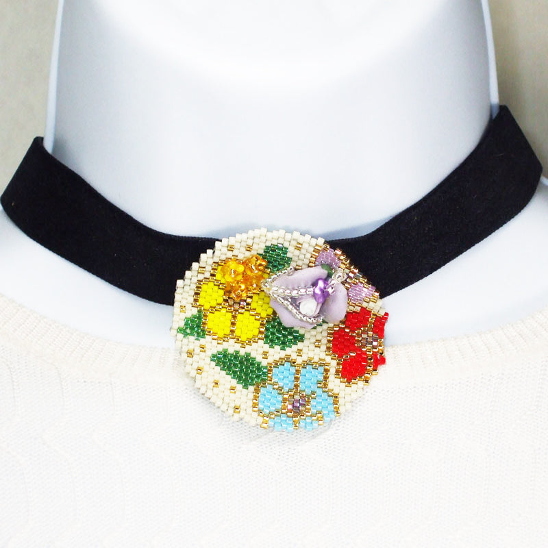 Fatimah Floral Ribbon Choker Necklace relevant front view