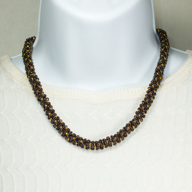 Garyn Gold/Tan Seed Bead Necklace relevant front view