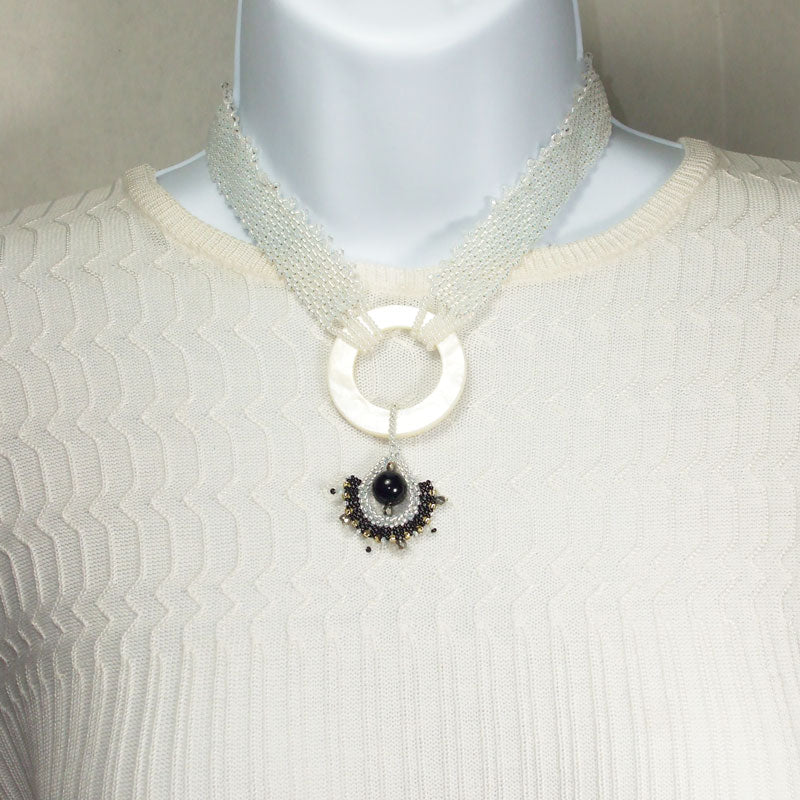 Mother of Pearl Donut Princess Bead Necklace relevant front view