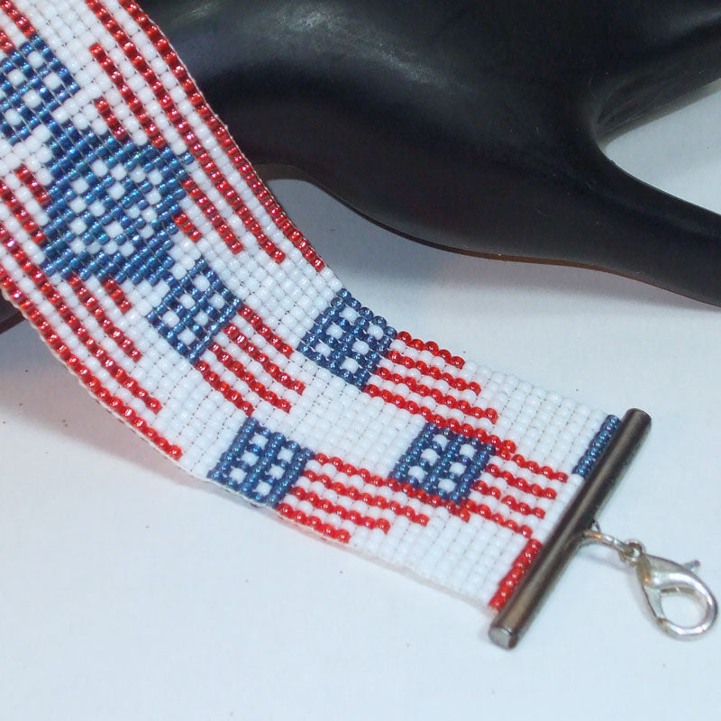 Red White Blue Bead Loom Bracelet relevant front view