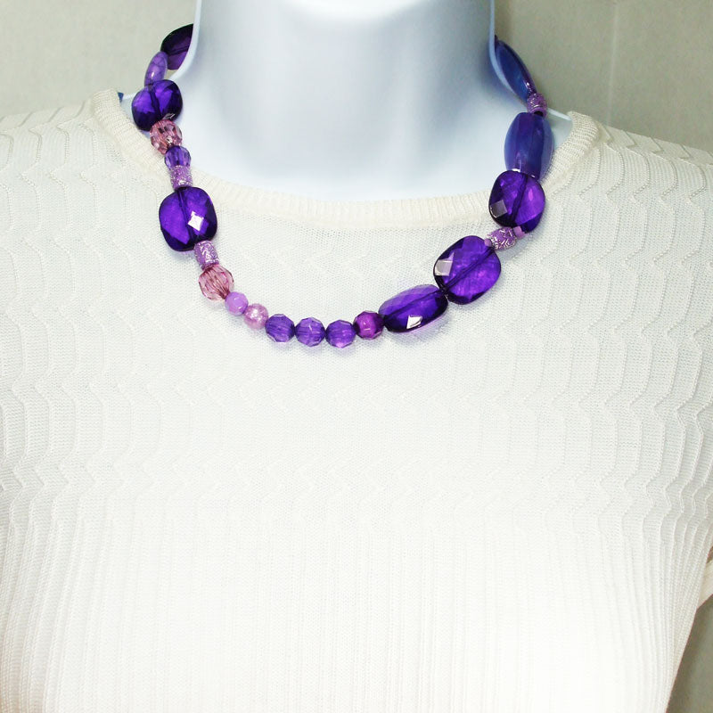 Harlee Purple Beaded Big Necklace