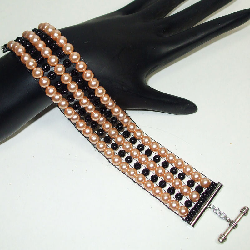 Panchali Loom Woven Black/Pearl Bracelet relevant front view