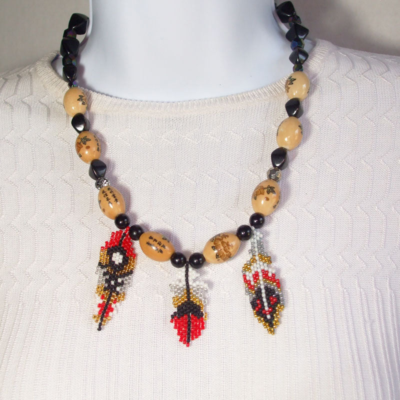 Damara Peyote Bead Feather Necklace relevant front view