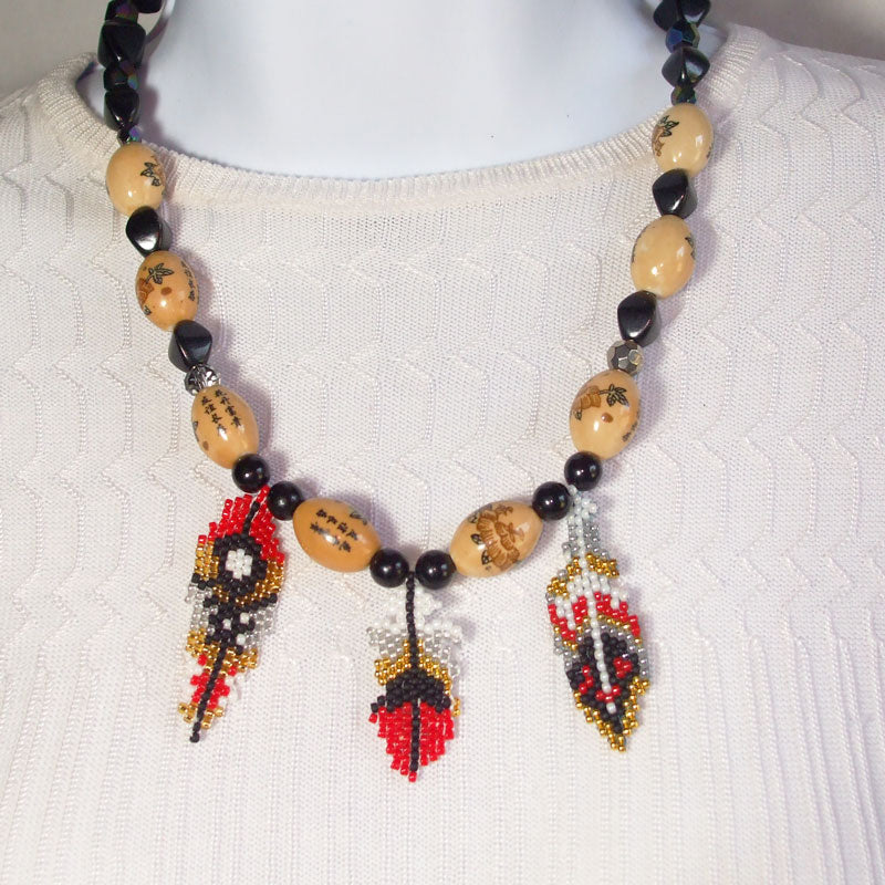 Damara Peyote Bead Feather Necklace relevant front view