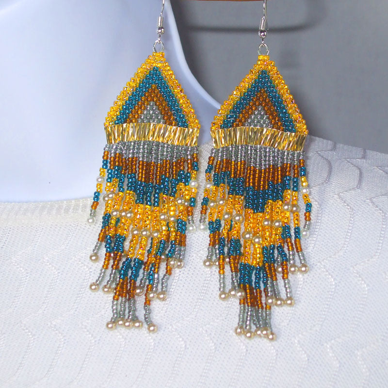 Langley Native Pattern Fringe Earrings relevant front view