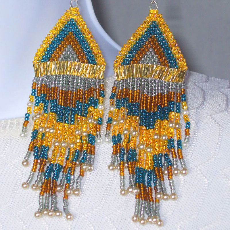 Langley Native Pattern Fringe Earrings relevant front view