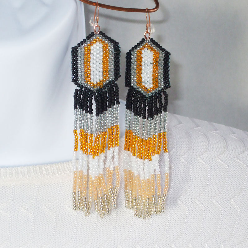 Falviana, Native Colors, Brick Stitch Style, Fringe Dangle, Earrings