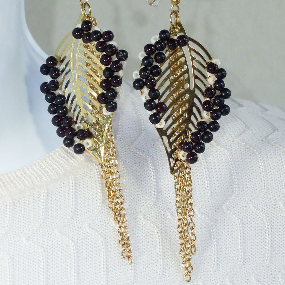 Damia Gold Leaf Filigree Earrings relevant front view